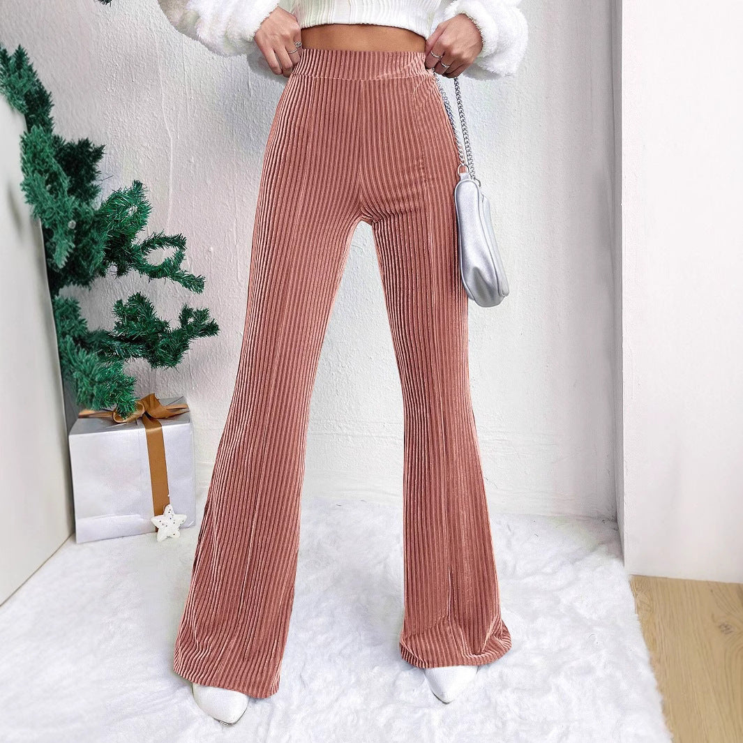 Women's corduroy pants with high waistband and flared leg