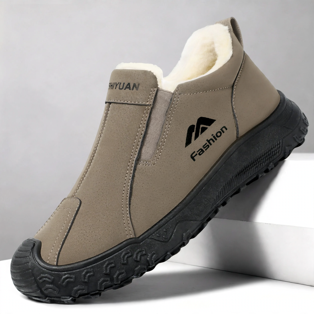 Padded men's winter boots made of suede imitation