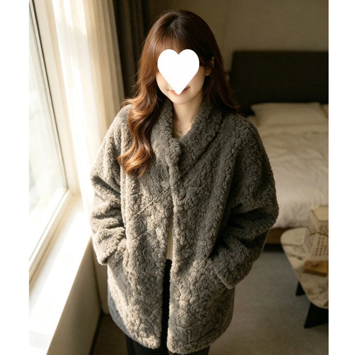 Lamb fleece imitation coat, medium length, women's