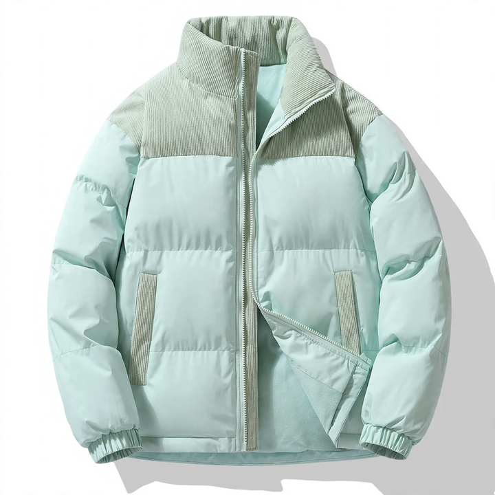 Padded unisex quilted jacket with stand-up collar