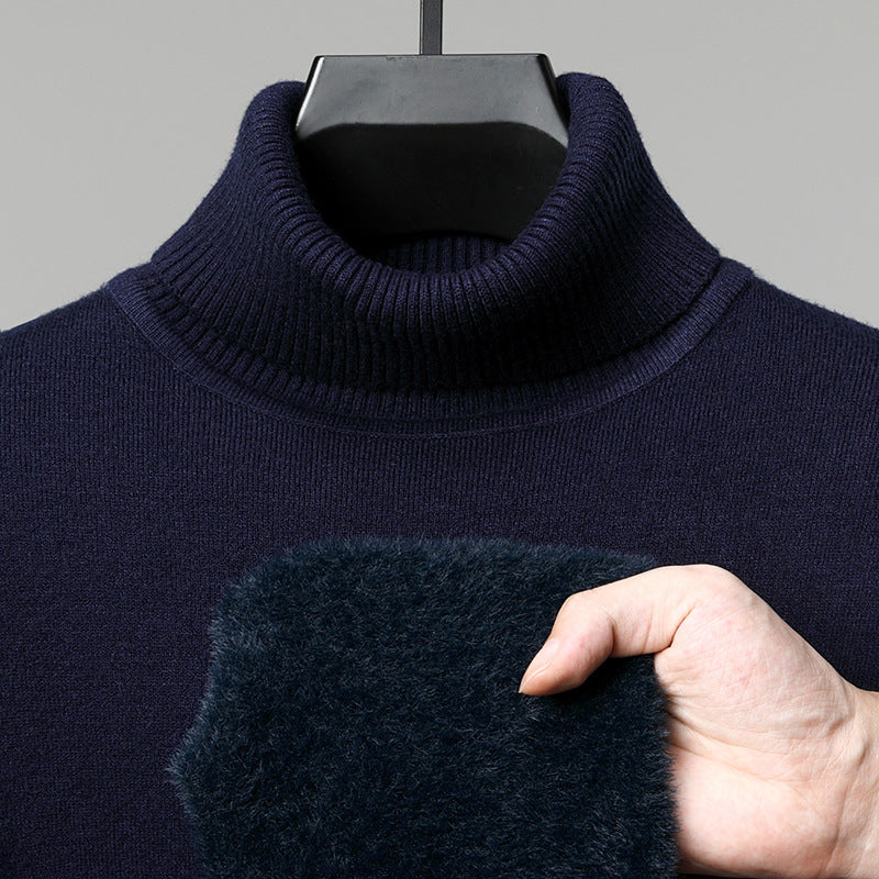 Men's knitted sweater, padded, stand-up collar