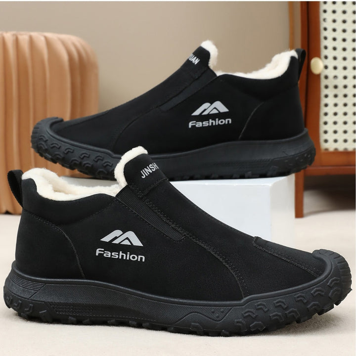 Padded men's winter boots made of suede imitation