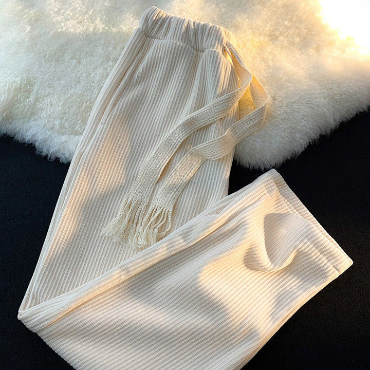 Cord wide pants with drawstring and high waist