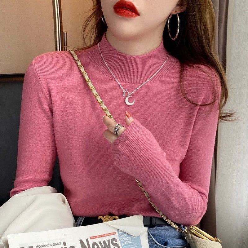 Women’s knitted sweater, stand-up collar, fitted