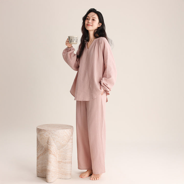 Women’s Pajama Set, Double Layer Gauze, V-Neck