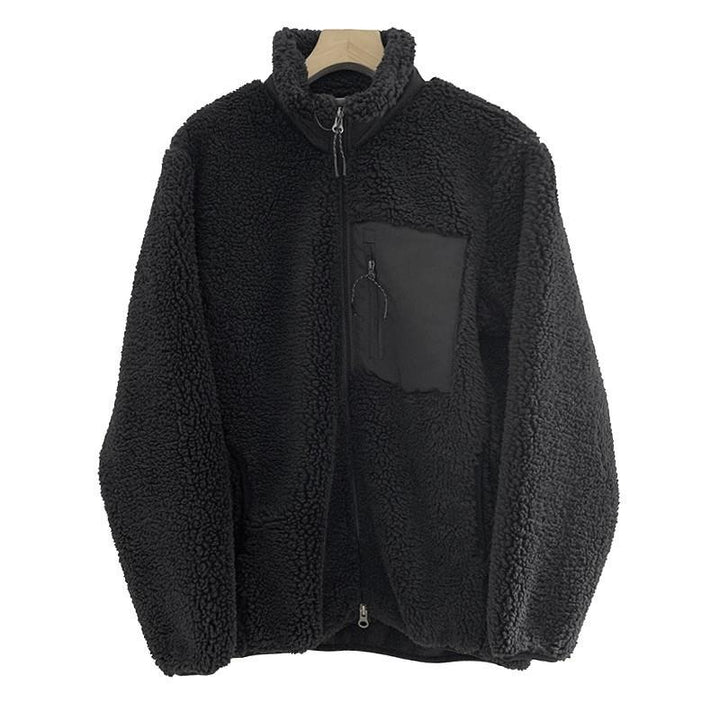 Windproof lambskin imitation jacket with stand-up collar