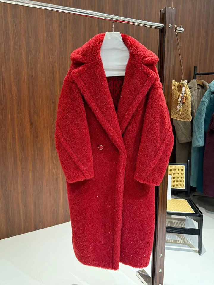 Women's teddy coat, mid-length, loose fit