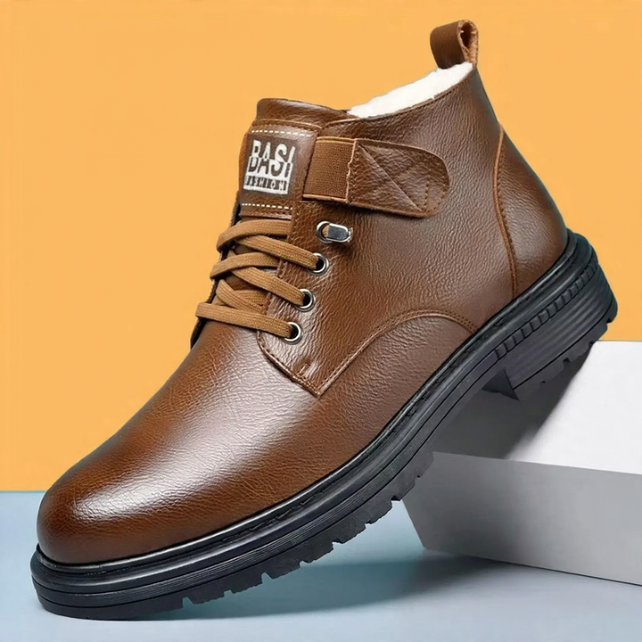 Padded men's winter boots, slip-resistant, synthetic leather