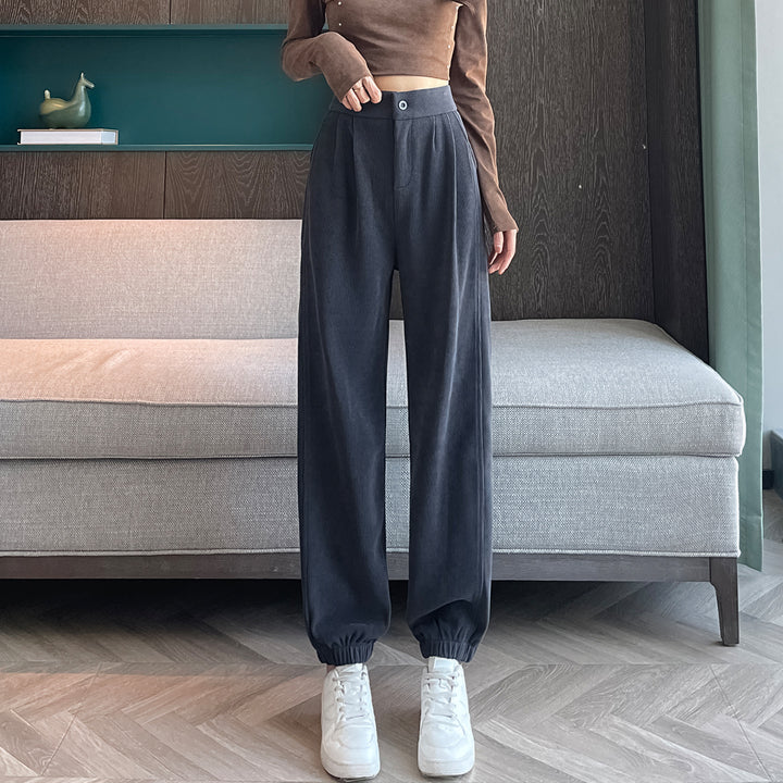 Ladies leisure pants made of chenille cord, elastic leg cuffs