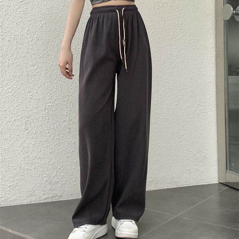 Cord wide trousers with drawstring, high waist, straight cut