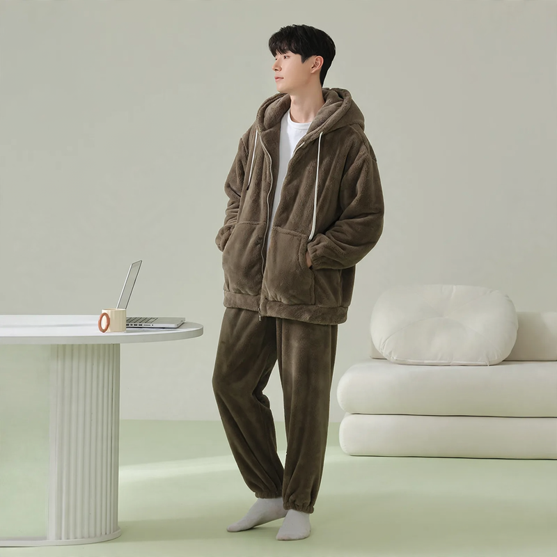 Padded hoodie pajamas with zipper, unisex