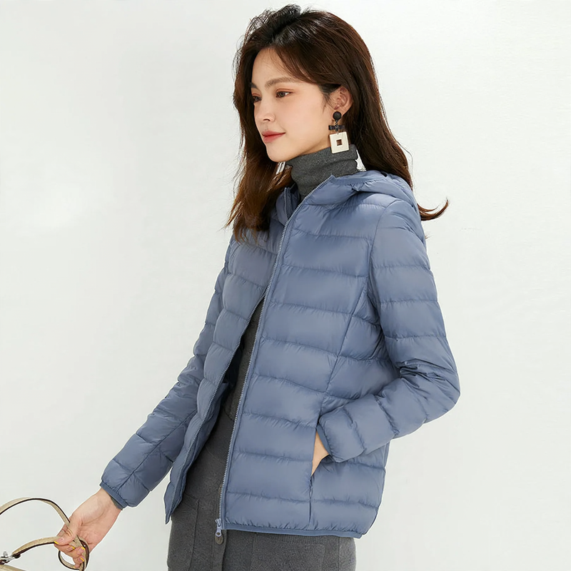 Lightweight down jacket with hood for women