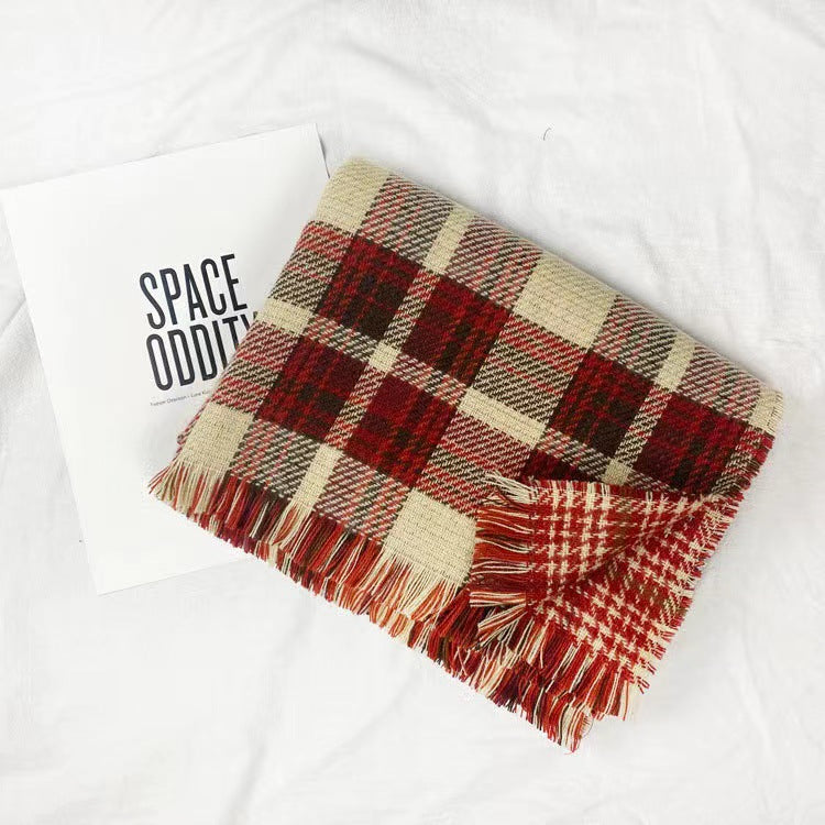 Double-sided checkered scarf, 55x190 cm