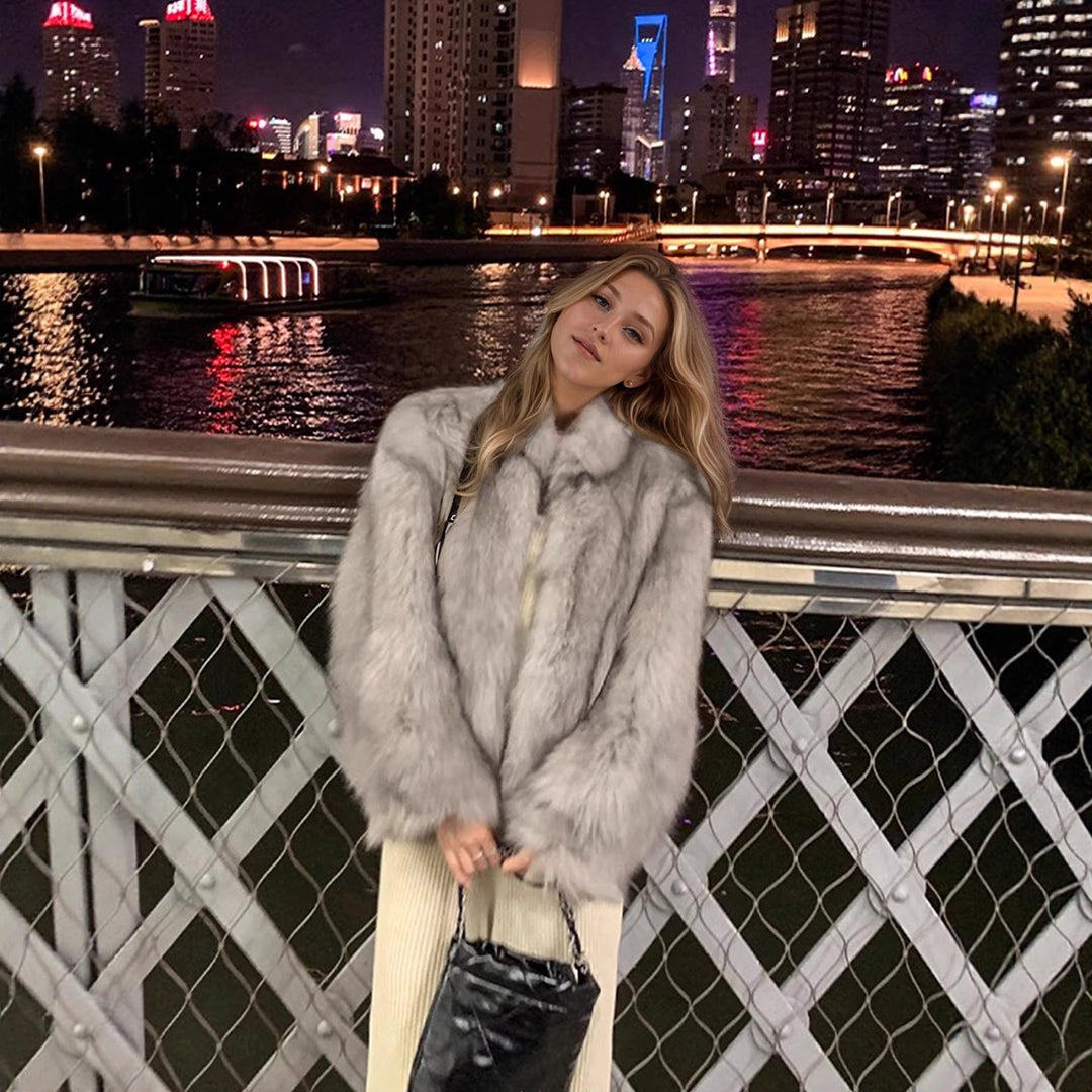 Figure-hugging faux fur coat with gradient