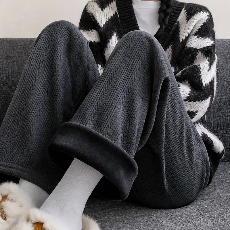 Padded cord wide-leg trousers with a straight cut