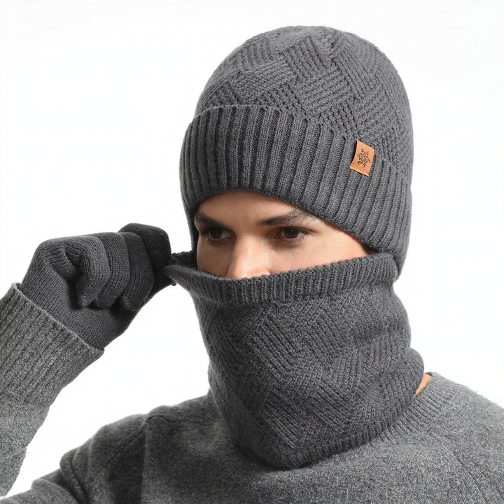 Men's Knit Set: Beanie, Scarf and Gloves, lined