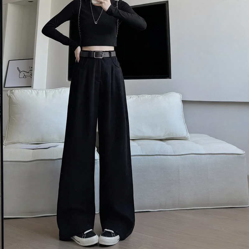 Women's corduroy trousers, wide cut, high waisted