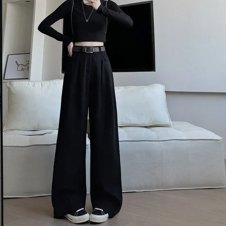 Women's corduroy trousers, wide cut, high waisted