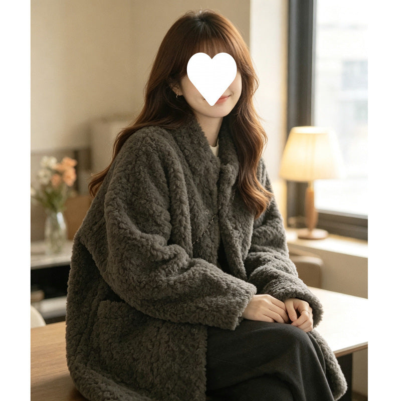 Lamb fleece imitation coat, medium length, women's