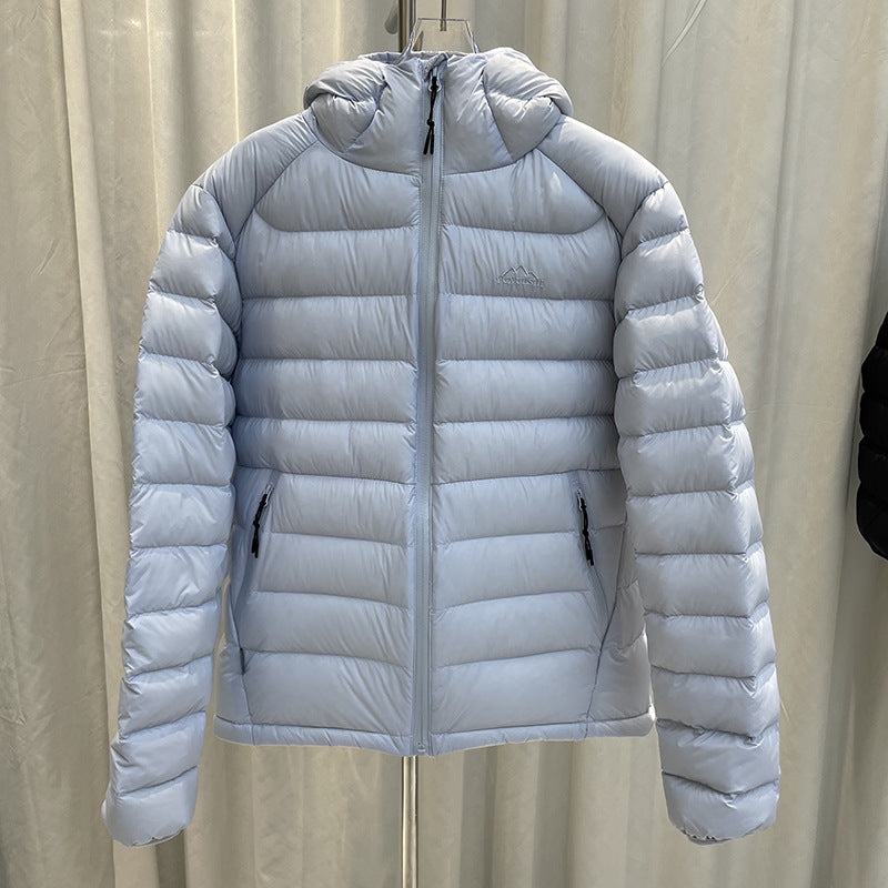 Light down jacket with hood, white duck down filling