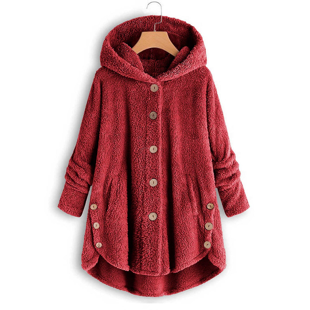 Ladies plush jacket with button placket, asymmetrical