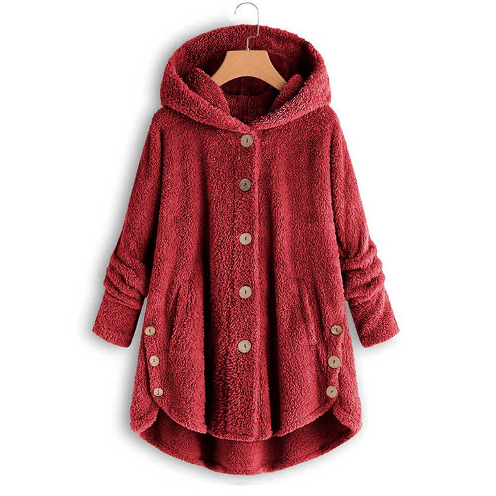 Ladies plush jacket with button placket, asymmetrical