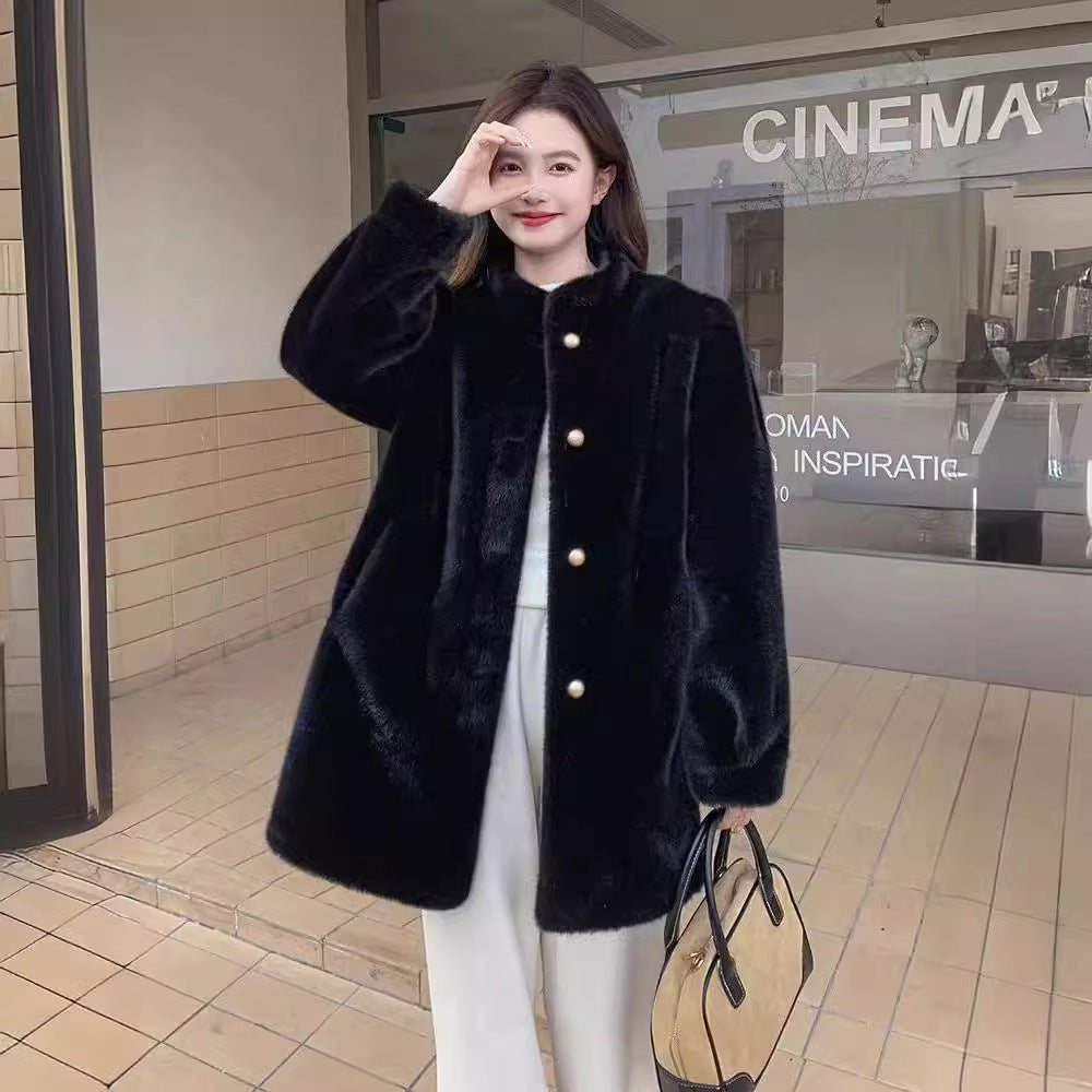 Fluffy faux fur coat in mink look