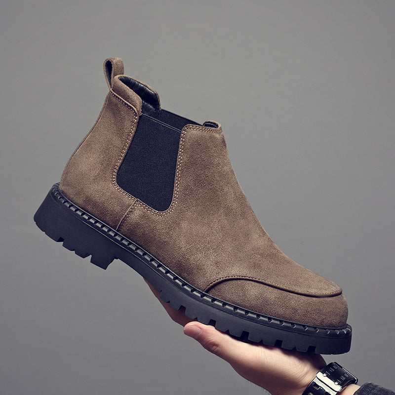 Men's Suede Ankle Boots, Lace-up Shoes with Platform