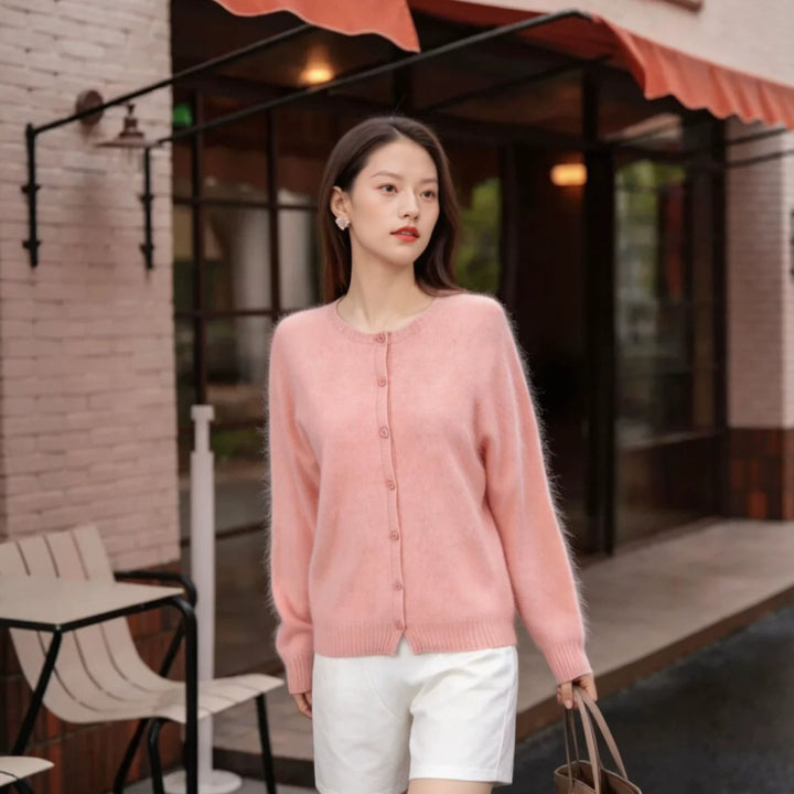 Women's cardigan, round neck, brushed