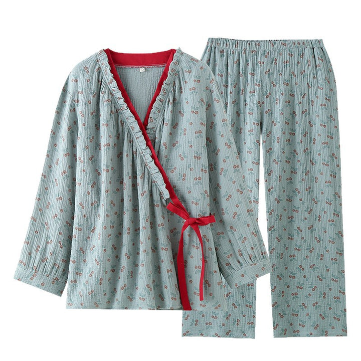 Women's Pajama Set in Kimono Style with Floral Pattern