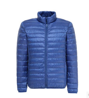 Light men’s down jacket, stand-up collar, slim fit