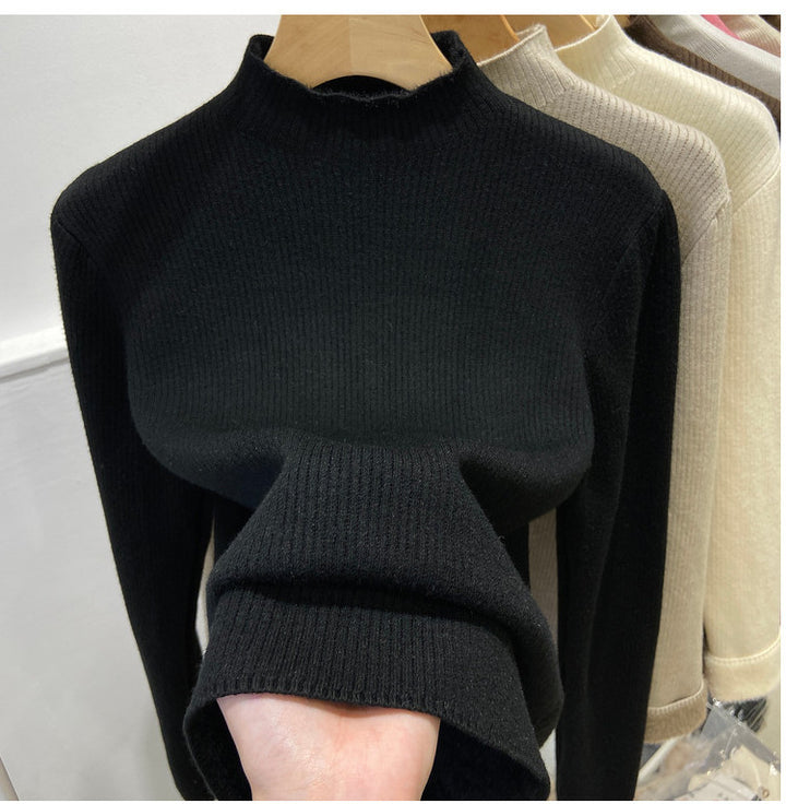 Ladies knitted sweater, lined, standing collar, warm