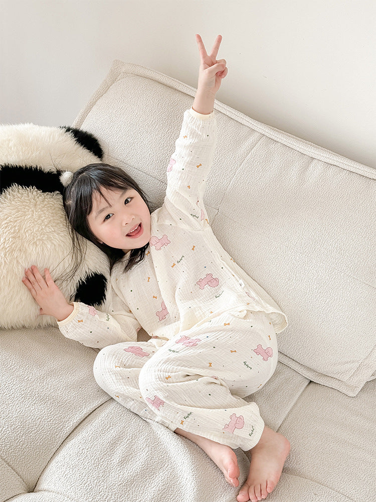 Children's house suit, cotton muslin, long-sleeved