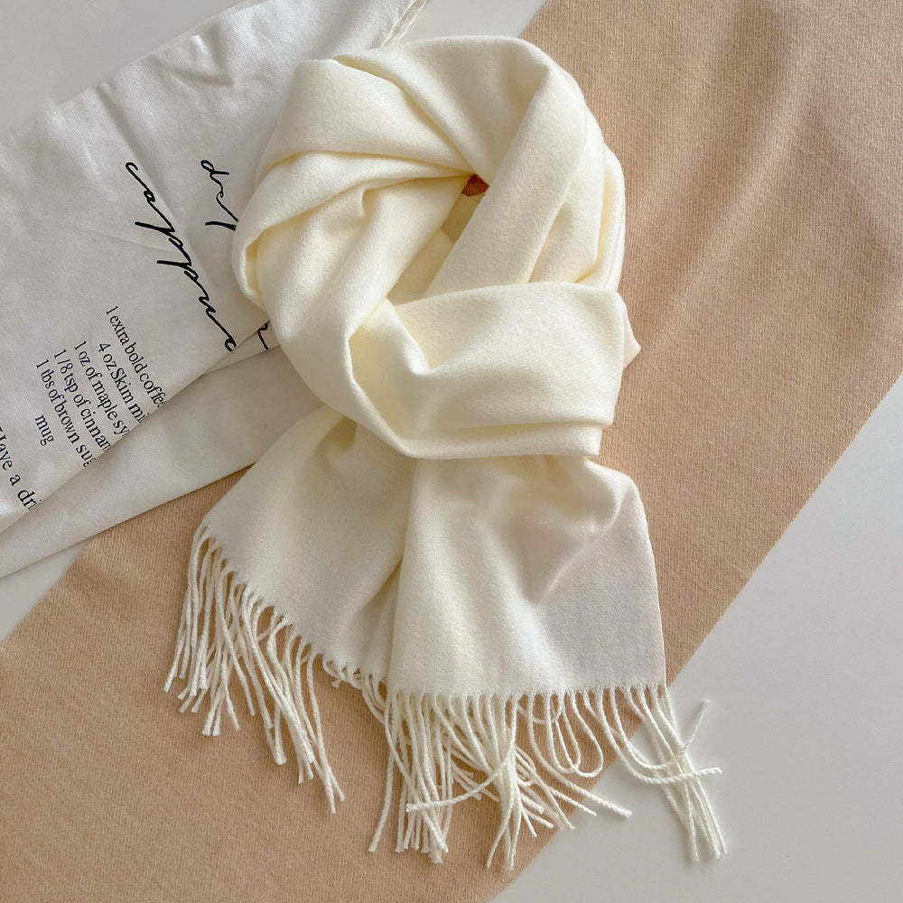 Wool-cashmere blend scarf with fringes, 33x180 cm