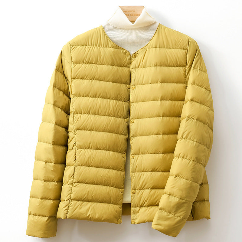 Lightweight, short down jacket as an underlayer