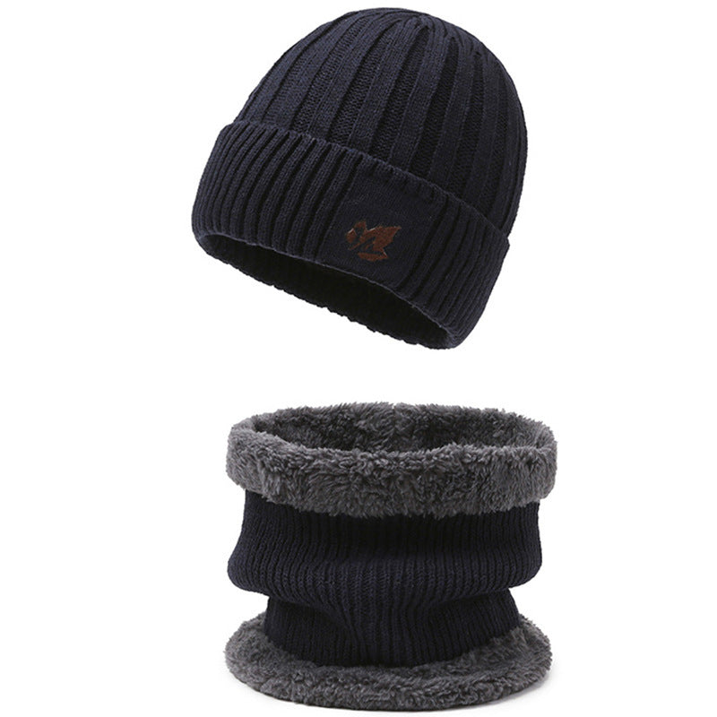 Knitted cap and neck protection set, lined, for men