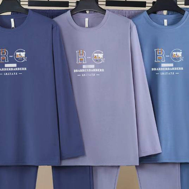Men's pajama set made of combed cotton, elastic