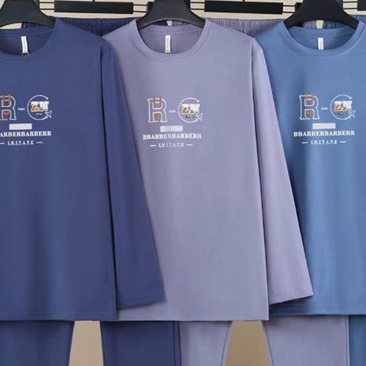 Men's pajama set made of combed cotton, elastic