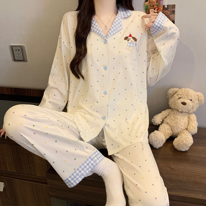 Women's Pajama Set, long-sleeved with heart pattern