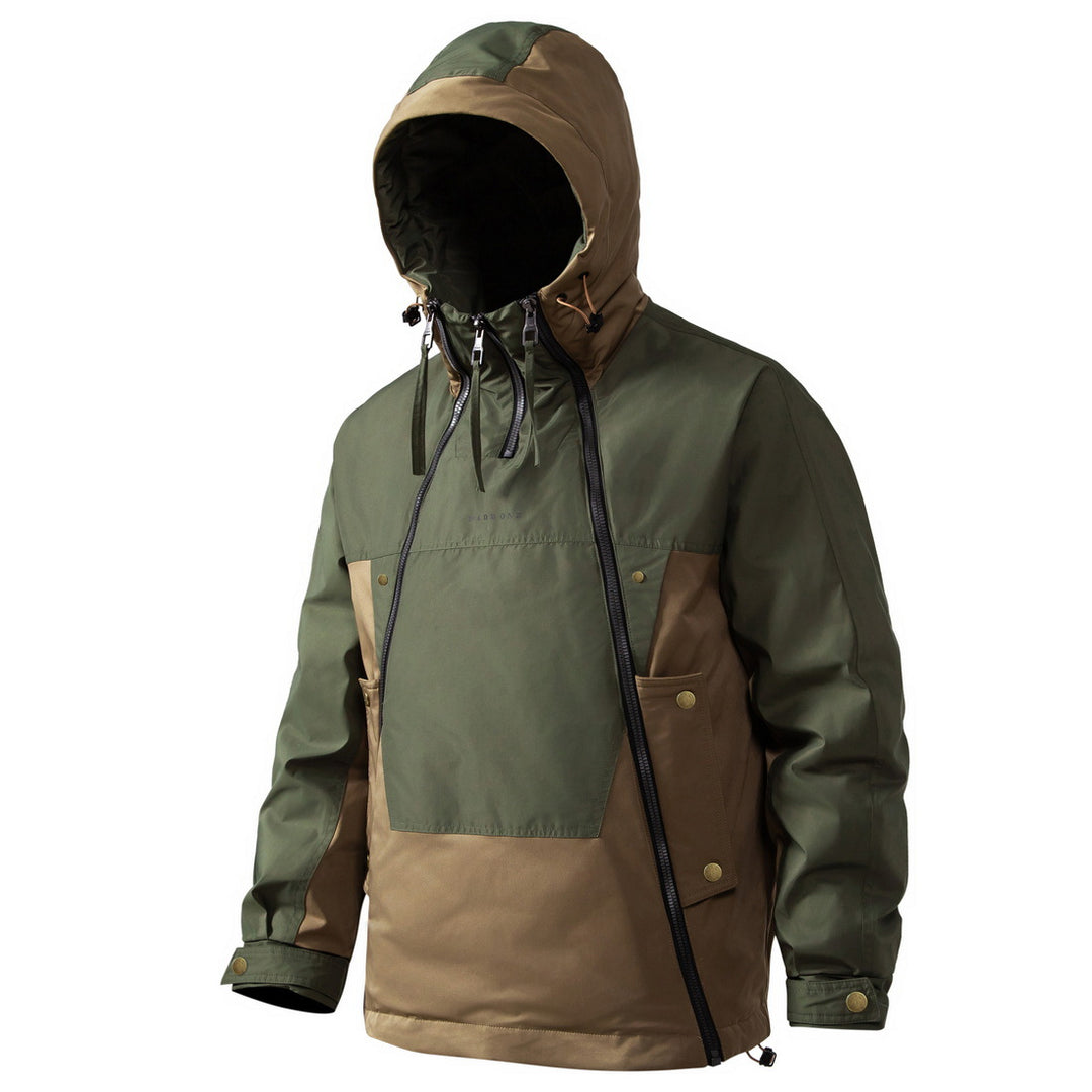 Padded men's hooded jacket with double zipper