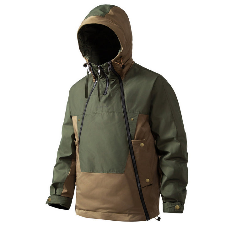 Padded men's hooded jacket with double zipper