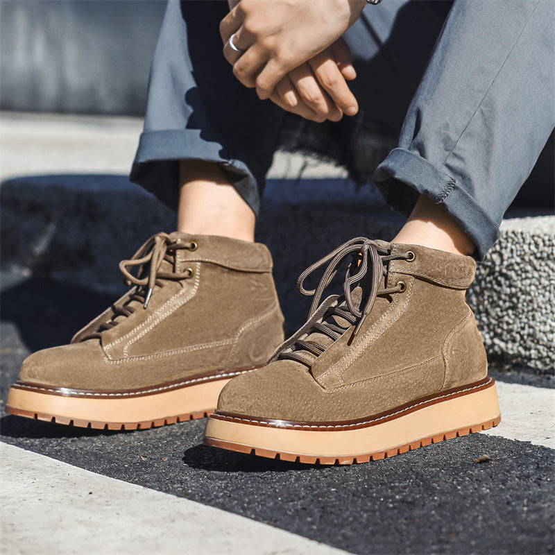 Men's Leather Boots, Platform, Vintage Style, Lace-up Boots