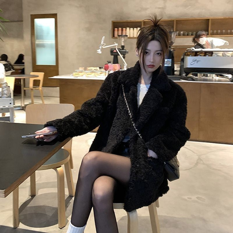 Teddy-Coat, black, lined, ladies