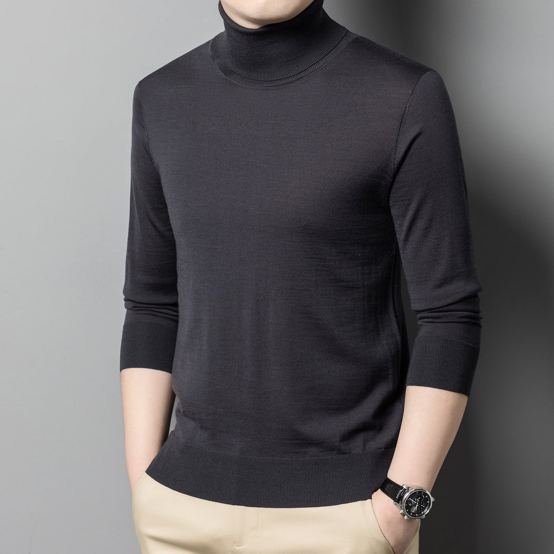 Men's wool pullover, 100% wool, roll neck, machine washable