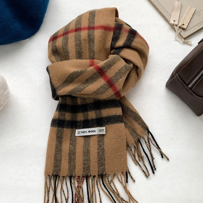 Wool scarf, checked, 180x30cm