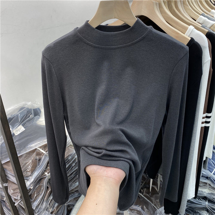 Women’s Long Sleeve Shirt with Stand Collar and Brushed Inner Side