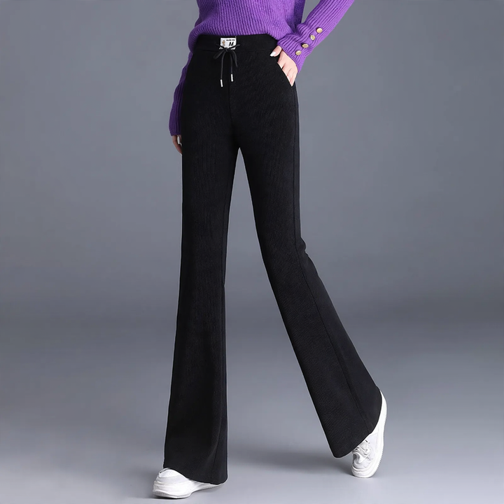 Fleece-lined corduroy pants with a slight flare
