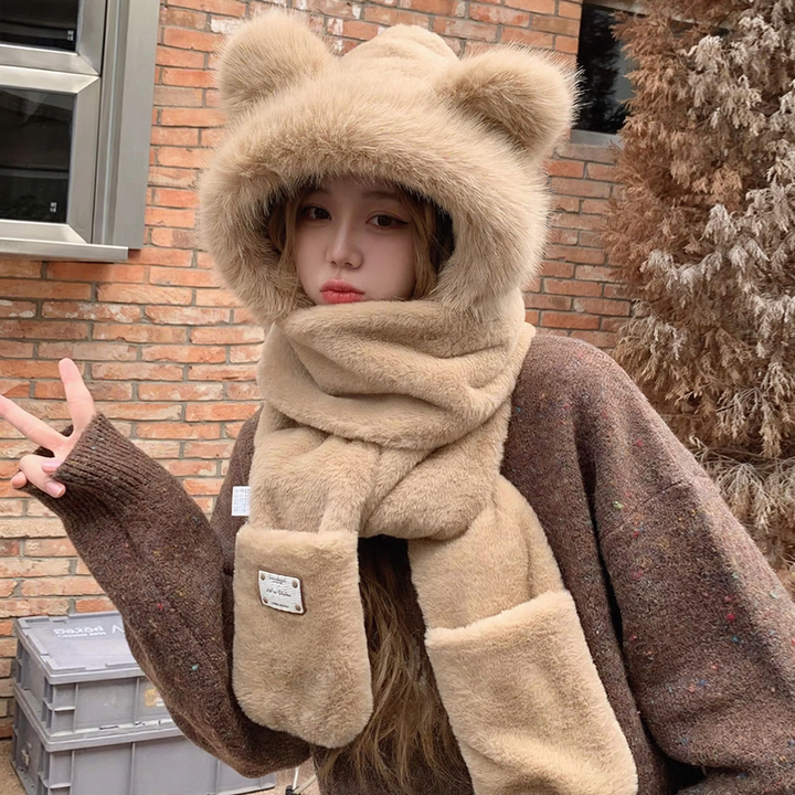 Cozy hoodie set with scarf and beanie