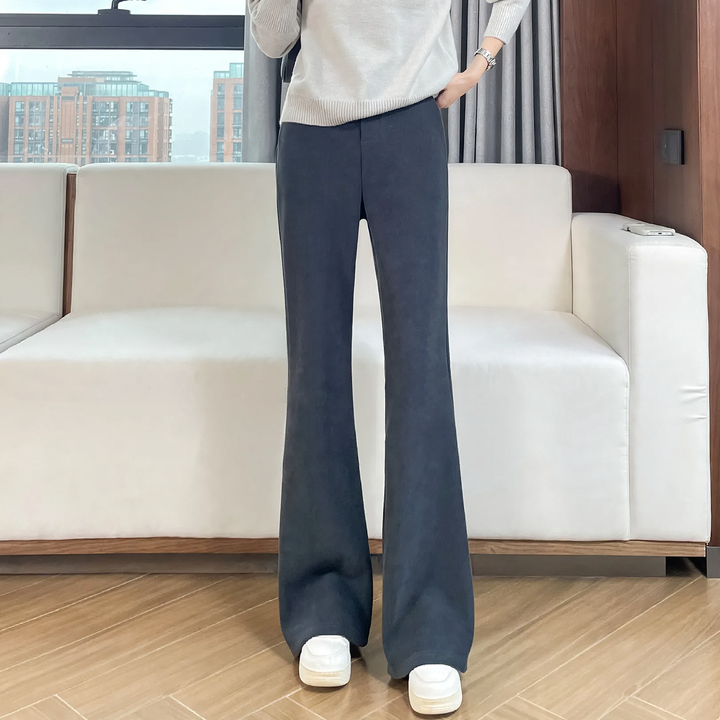 Chenille-flared trousers for women