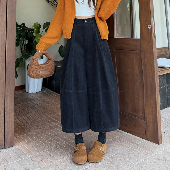 Women's corduroy pants, high-waisted, balloon cut